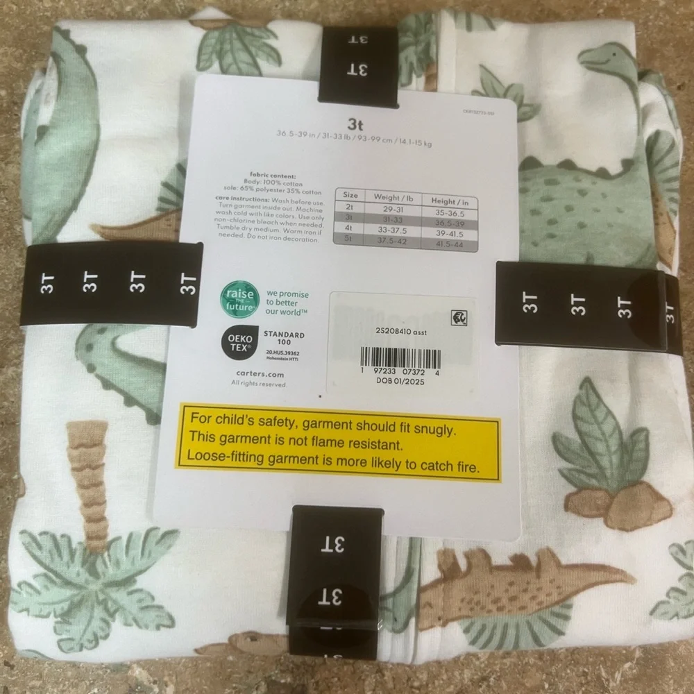 new carters footed pajama dinosaur size: 3T